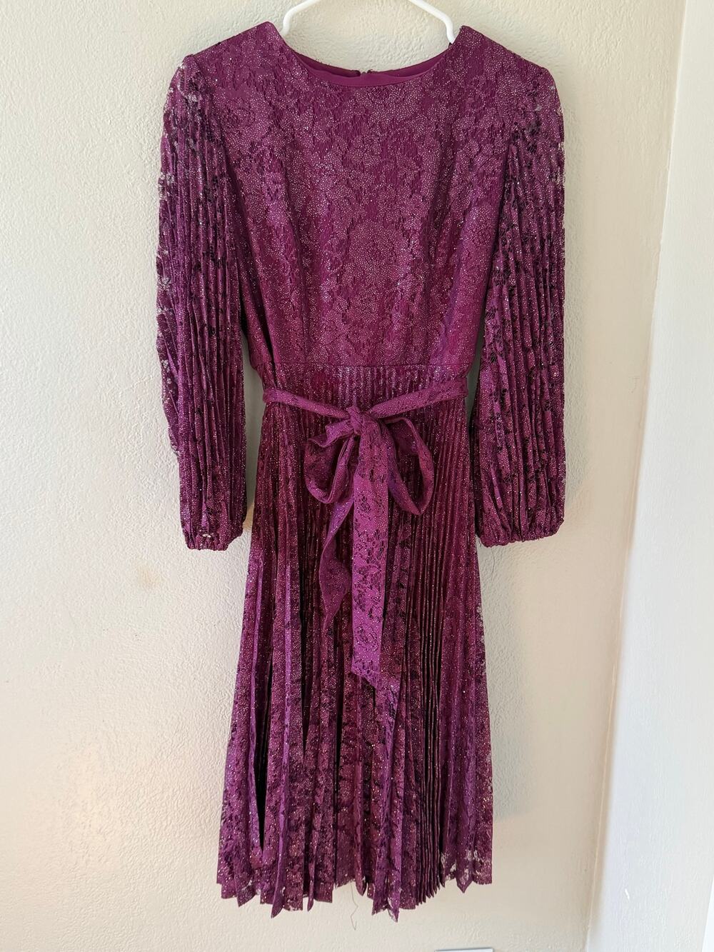 Women's Danny & Nicole 3/4 Sleeve Glitter Lace Fit Flare Purple Dress Sz 4